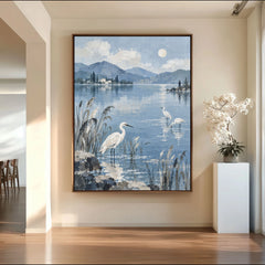 Expressive Contemporary Art｜Moonlit Heron Lake