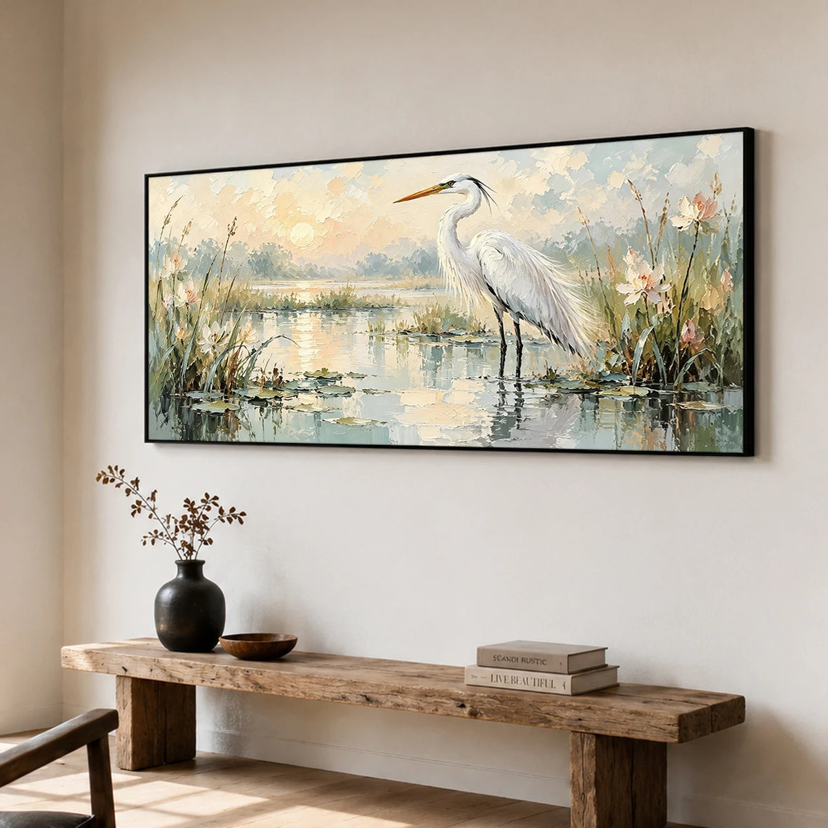 Expressive Contemporary Art｜Morning Heron Reflection