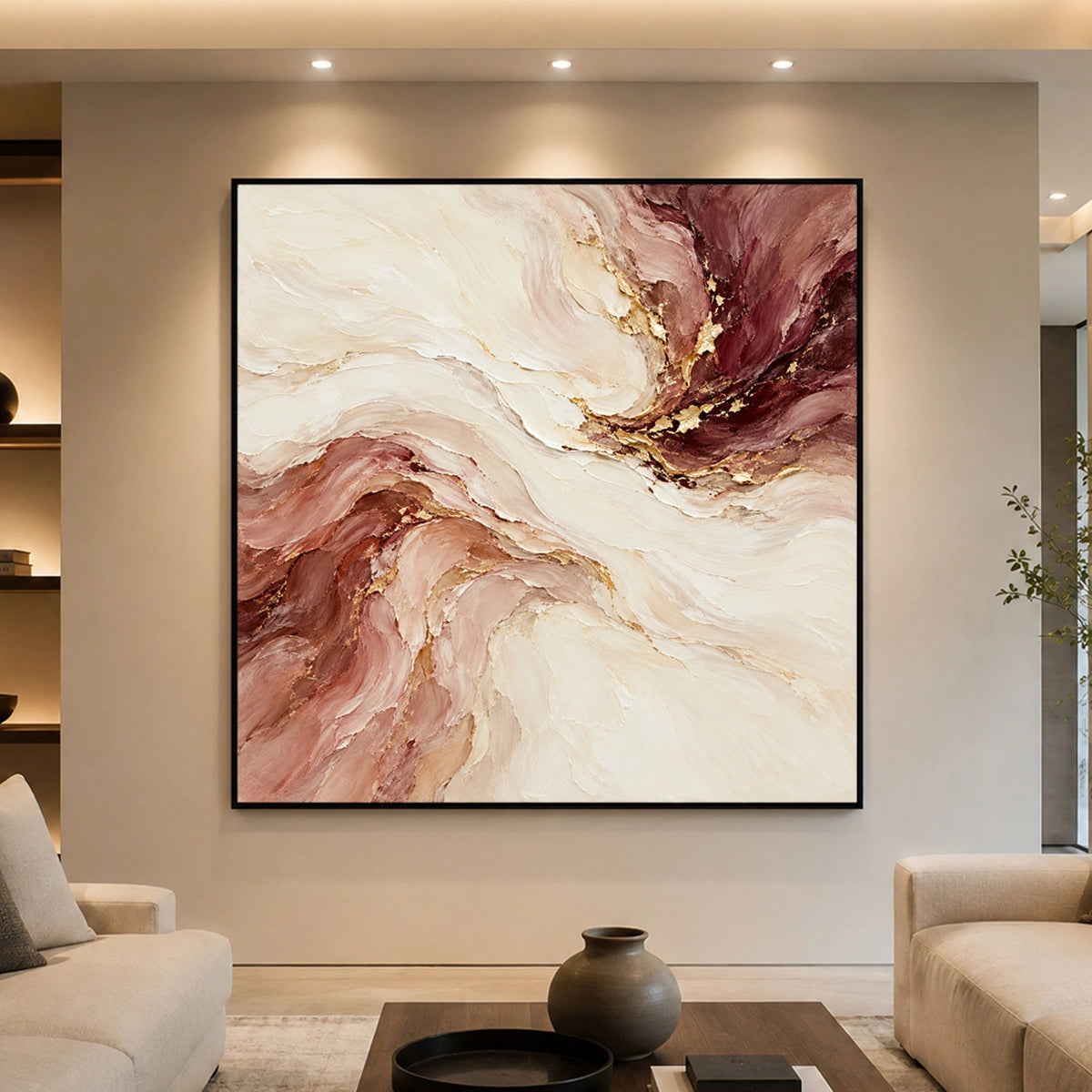 Textured & Impasto Art｜Golden Veins in Soft Harmony