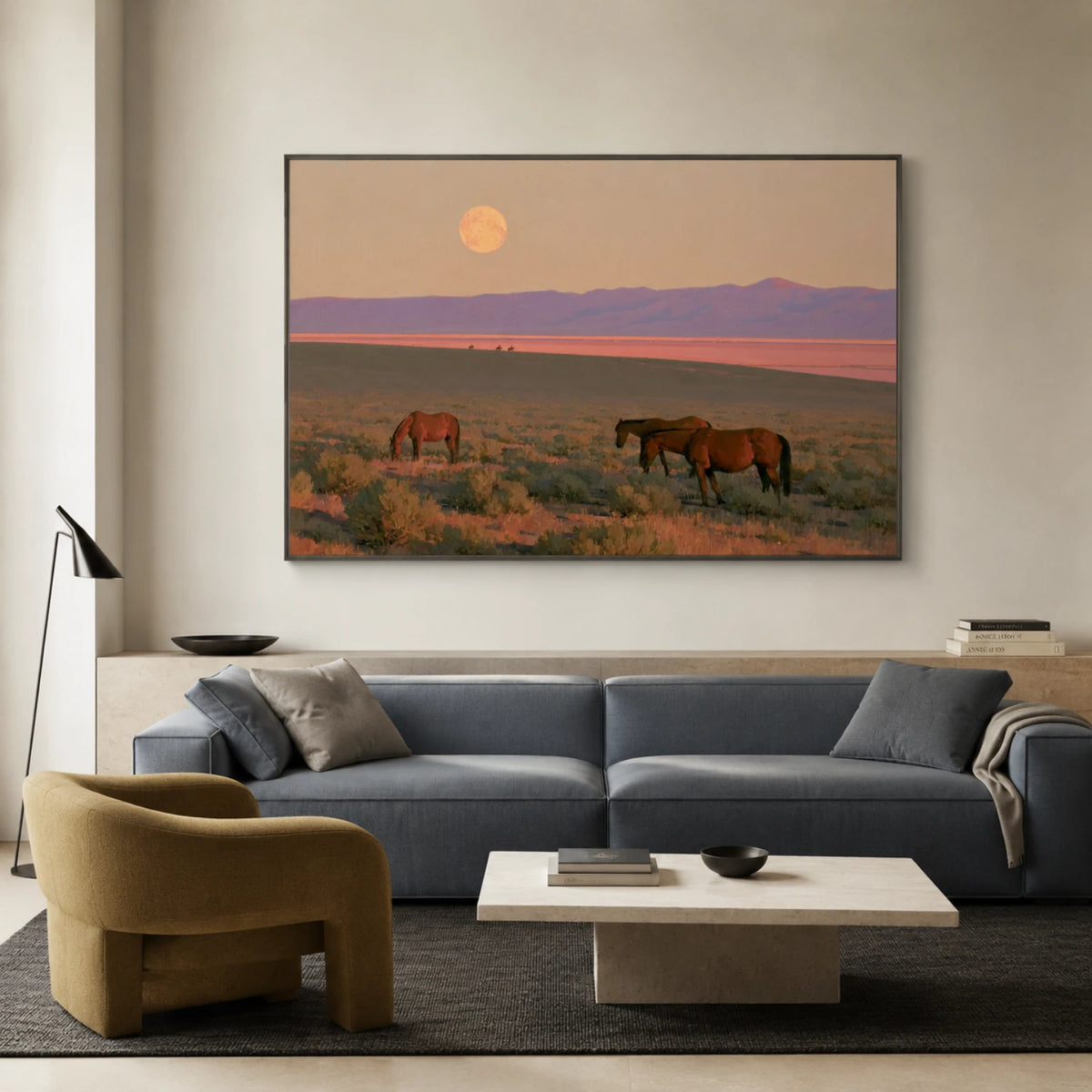 Western Landscapes Art｜Desert Horses Under the Moonlight