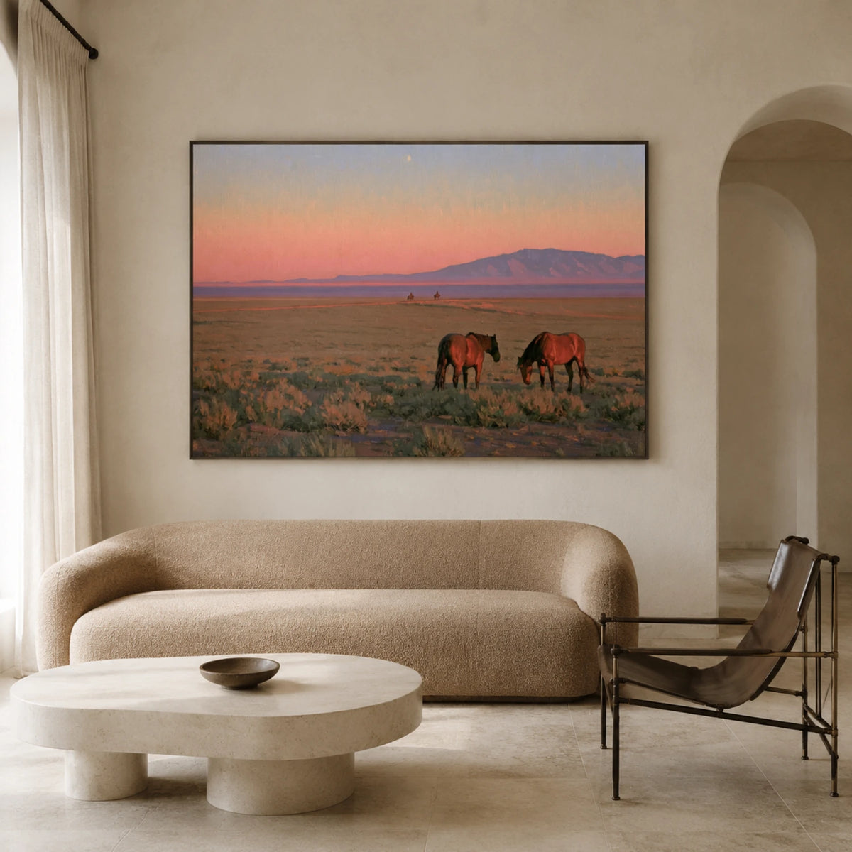 Western Landscapes Art｜Wild Horses at Sunset Over the Desert Plains