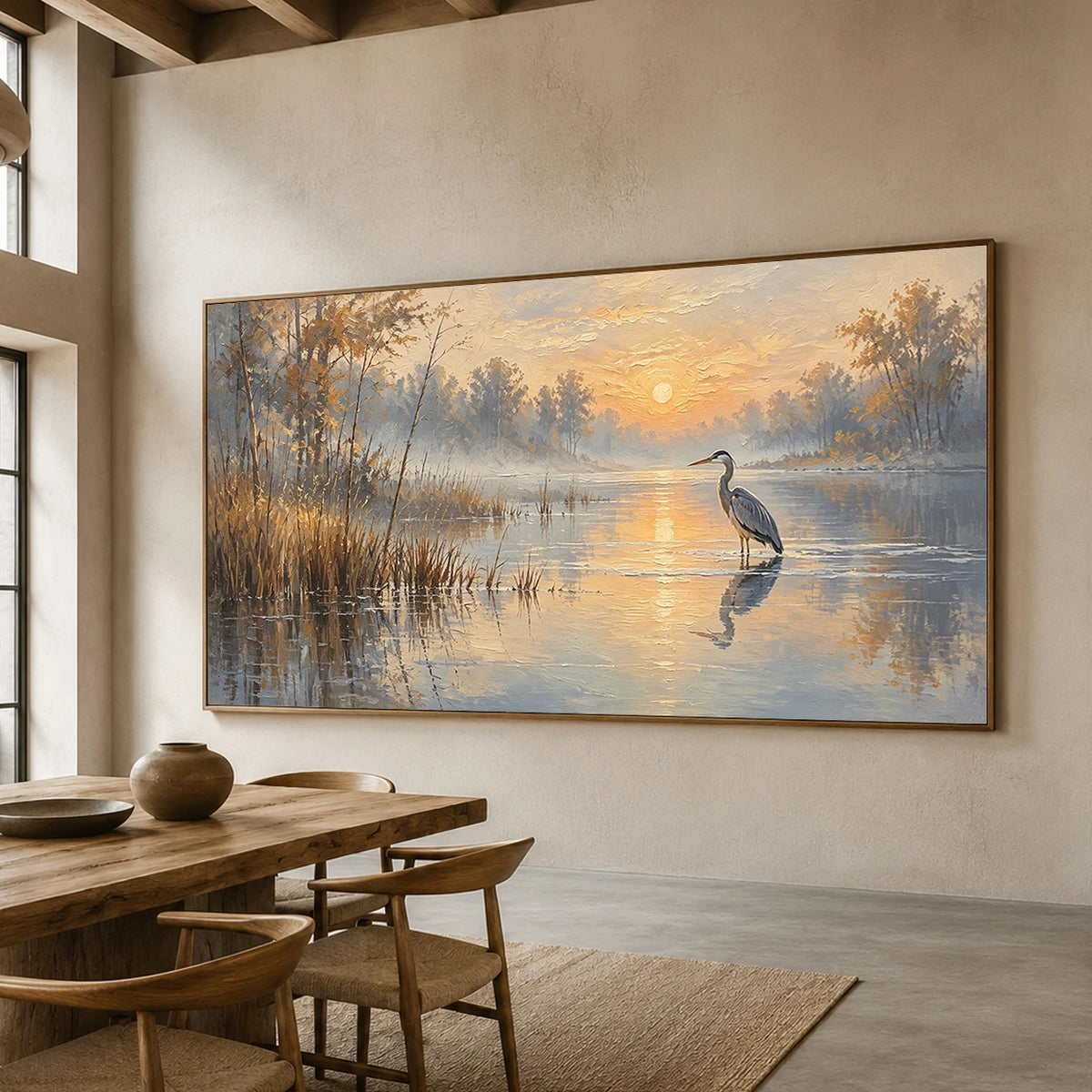 Expressive Contemporary Art｜Morning Heron Reflection