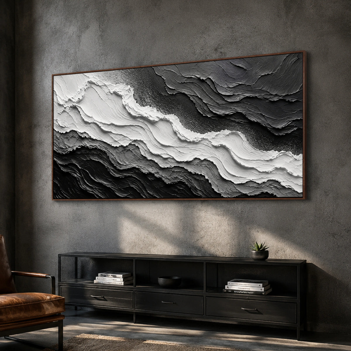 Textured & Impasto Art | Monochrome Wave Relief