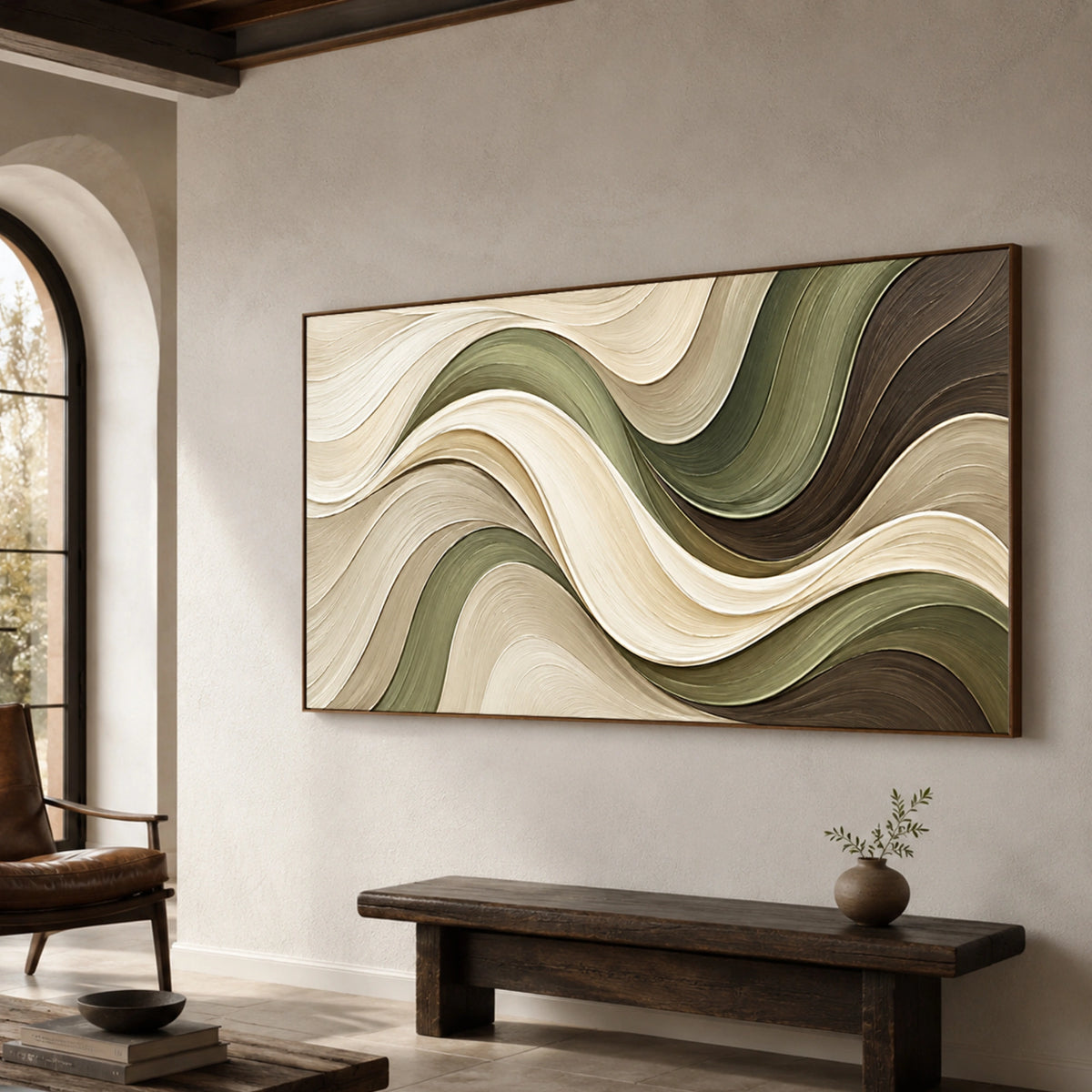 Textured & Impasto Art | Sage Horizon Waves