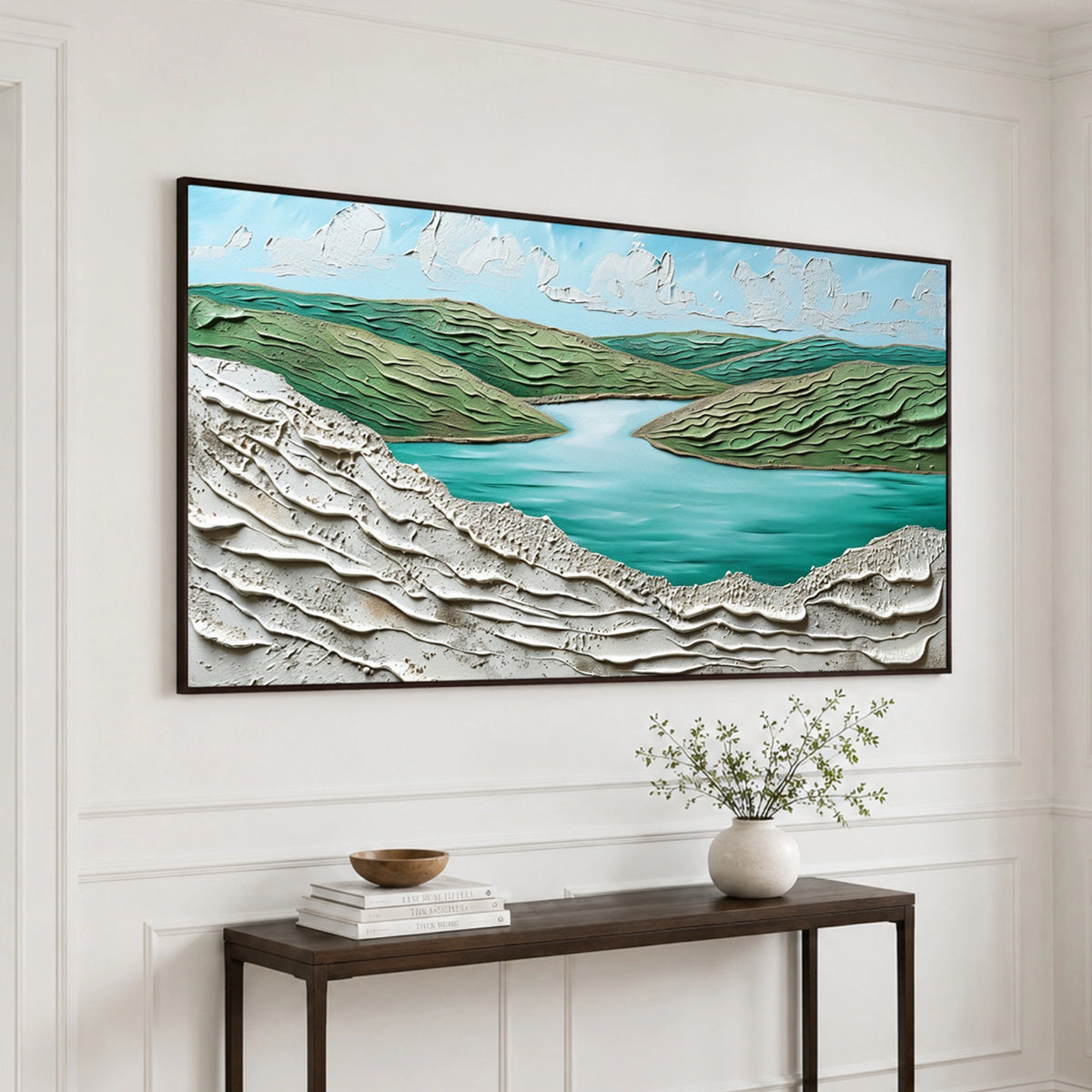 Textured & Impasto Art | Coastal Green Landscape Relief