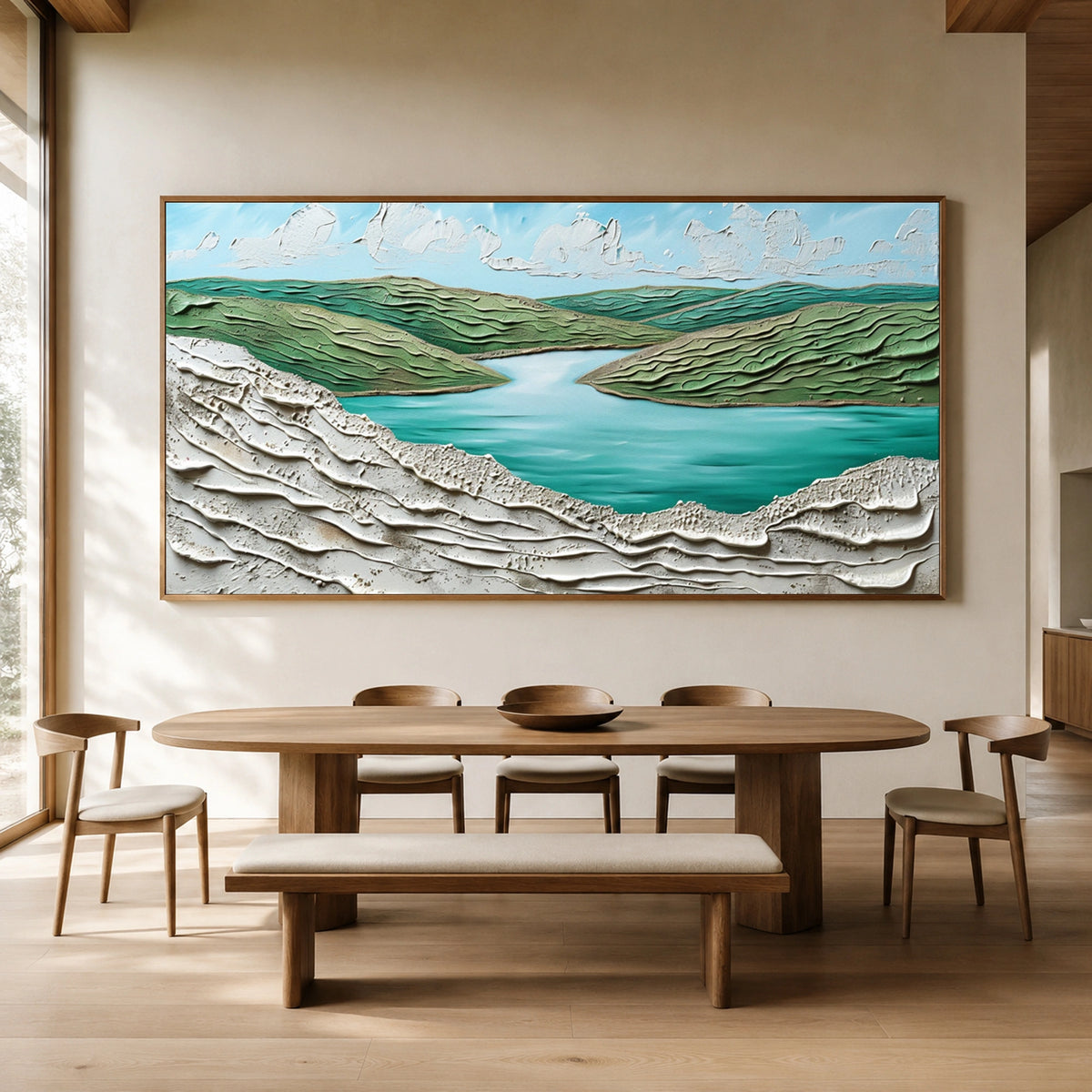 Textured & Impasto Art | Coastal Green Landscape Relief