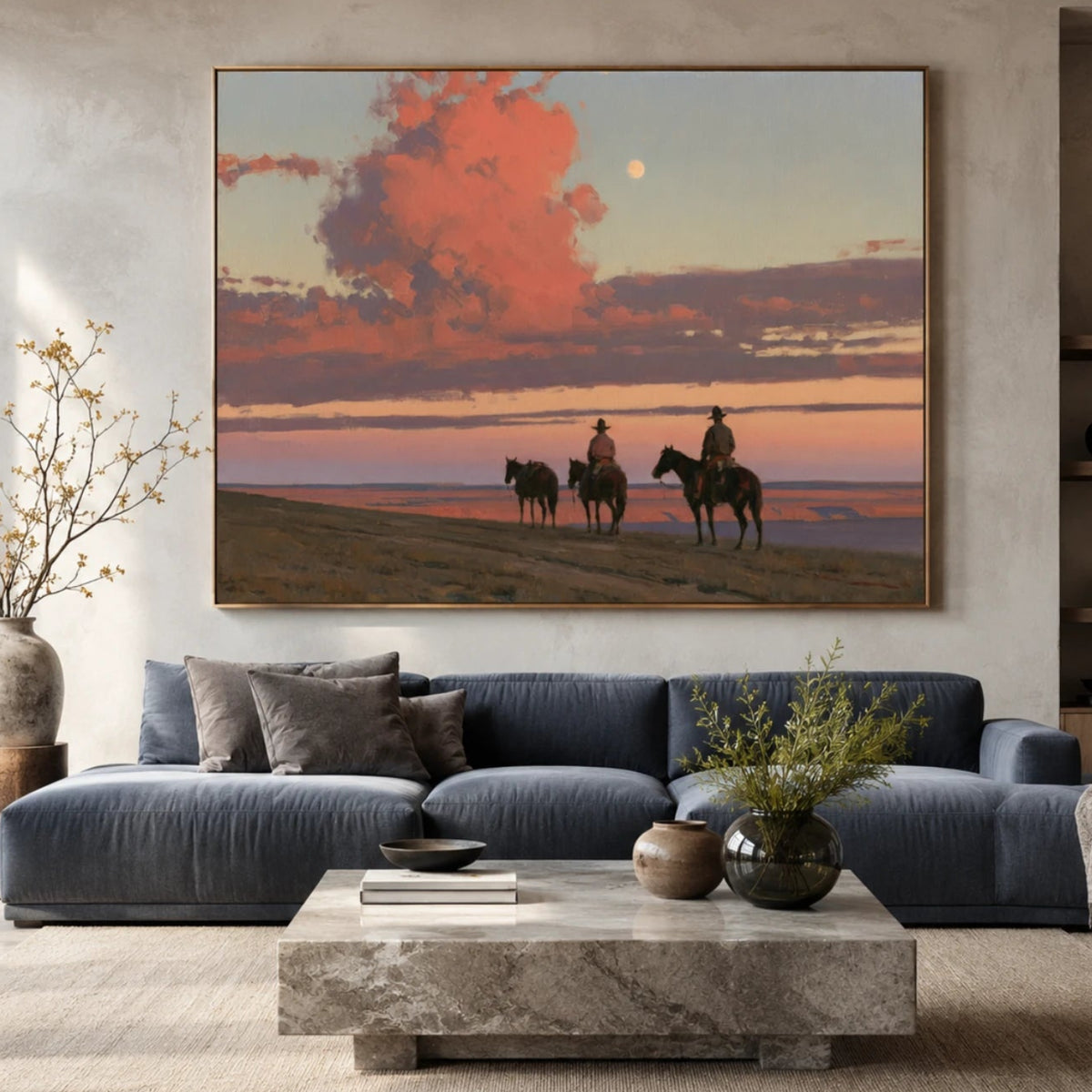 Western Landscapes Art｜Three Riders Beneath the Desert Moon