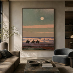Western Landscapes Art｜Moonlit Riders Across the Open Plains