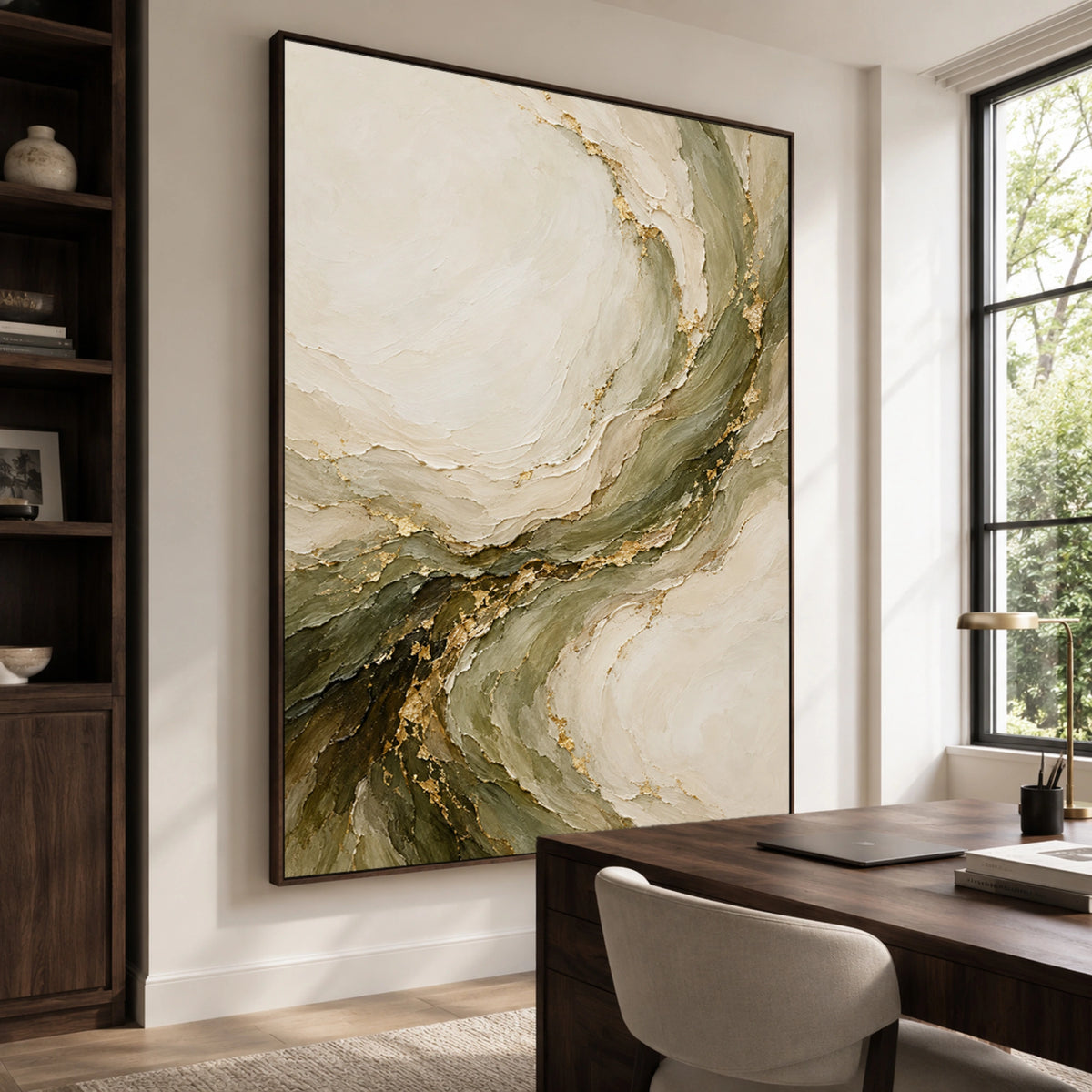 Textured & Impasto Art｜Golden Sage Marble Flow