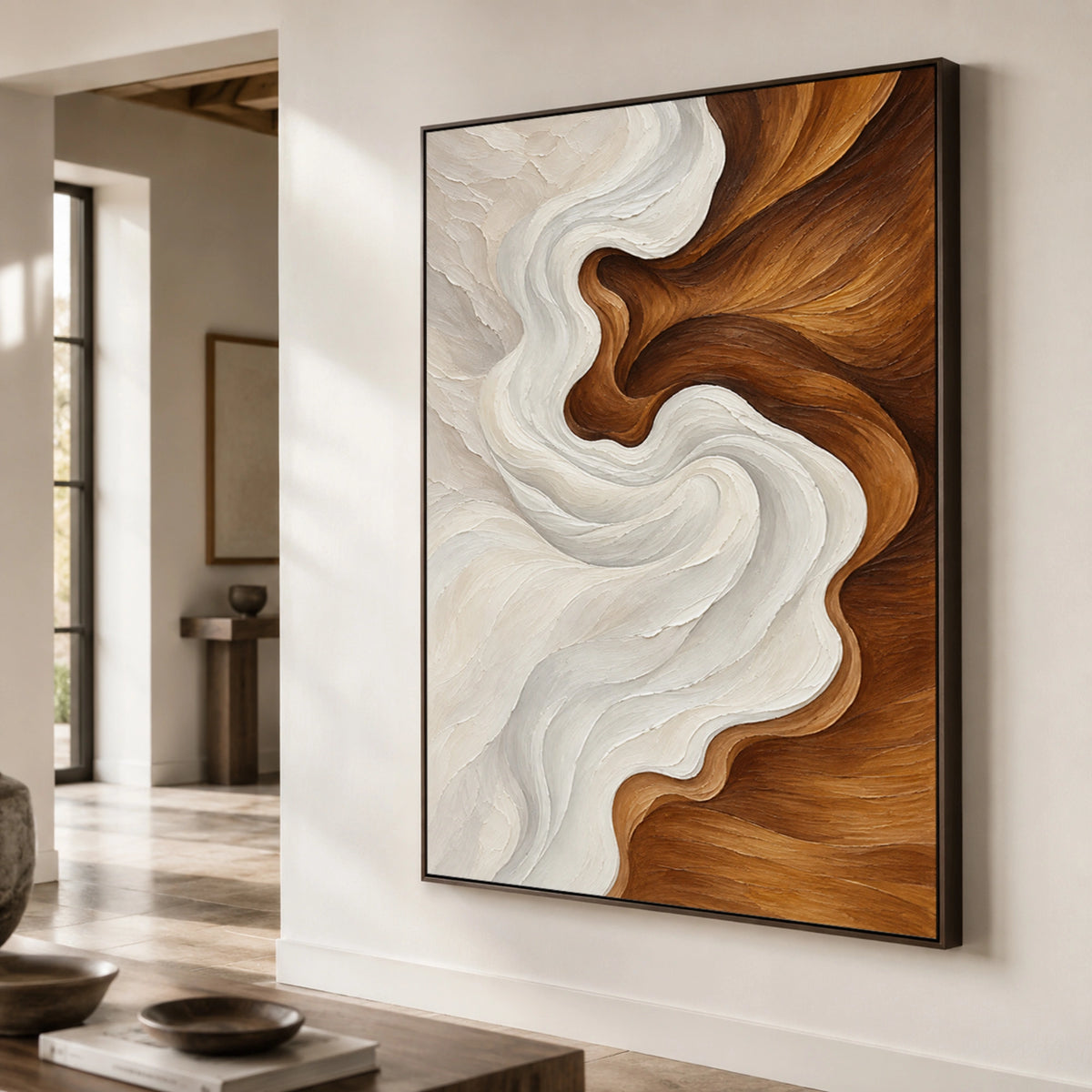 Textured & Impasto Art｜Ivory Walnut Flow
