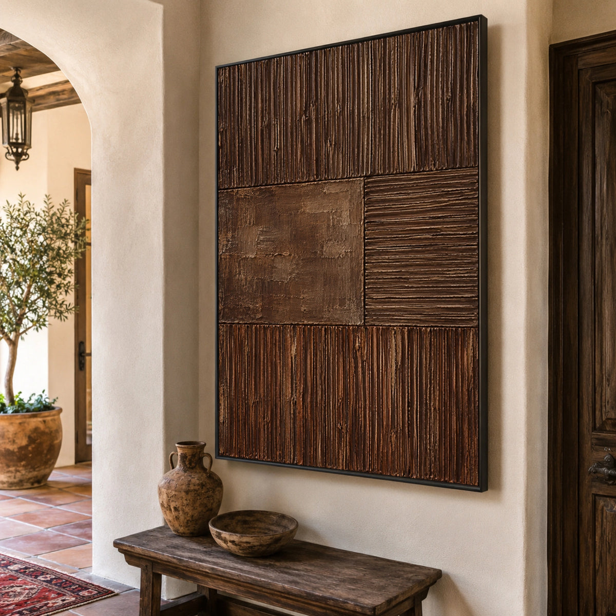 Textured & Impasto Art｜Dark Walnut Texture Grid