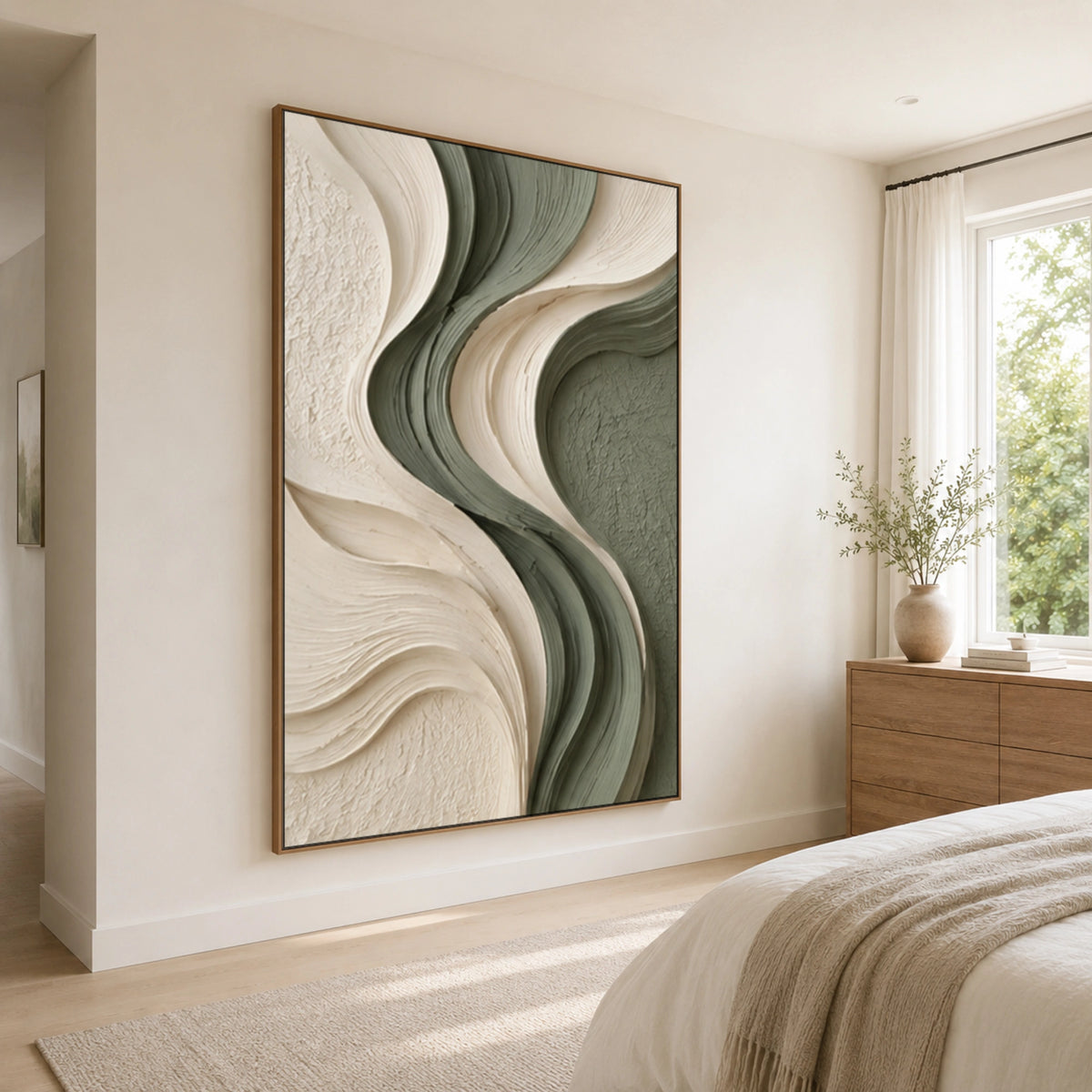 Textured & Impasto Art｜Sage Ivory Flow