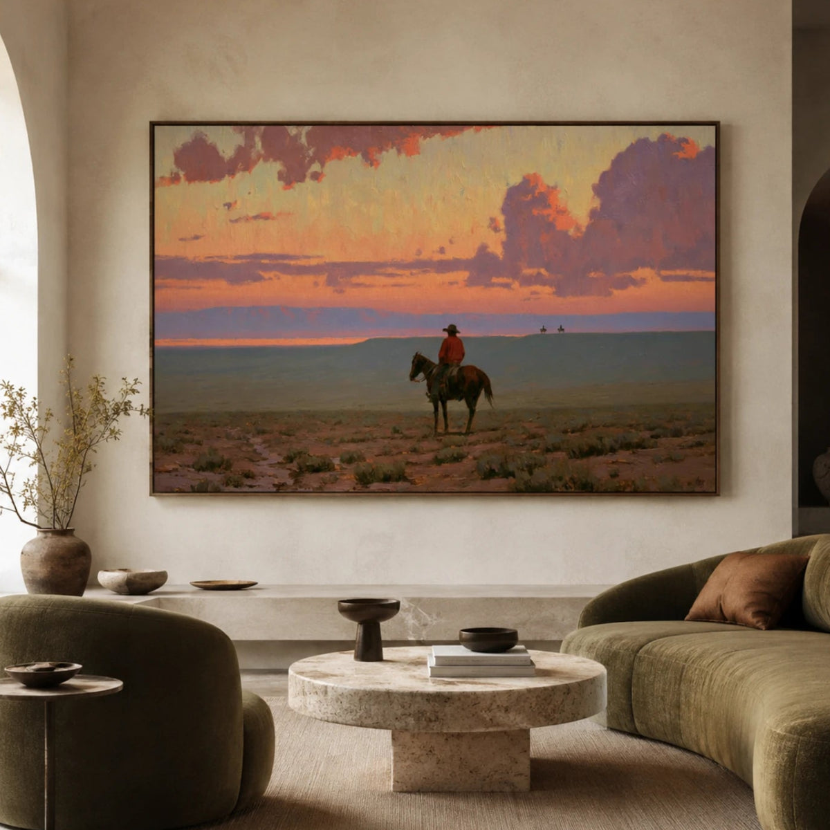 Western Landscapes Art｜The Lone Rider at Sunset