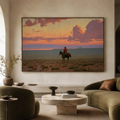 Western Landscapes Art｜The Lone Rider at Sunset