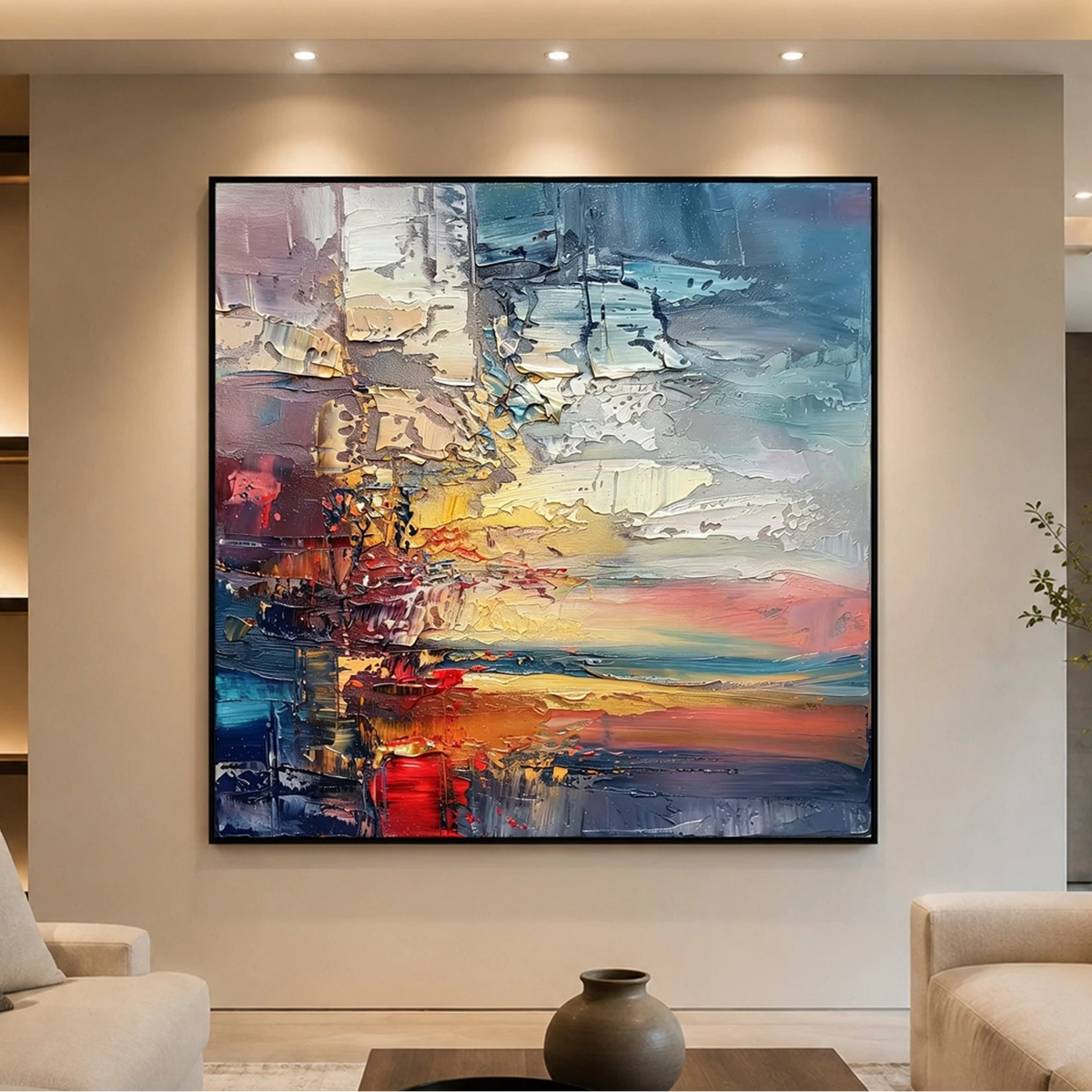 Textured & Impasto Art｜Coastal Horizon Abstract
