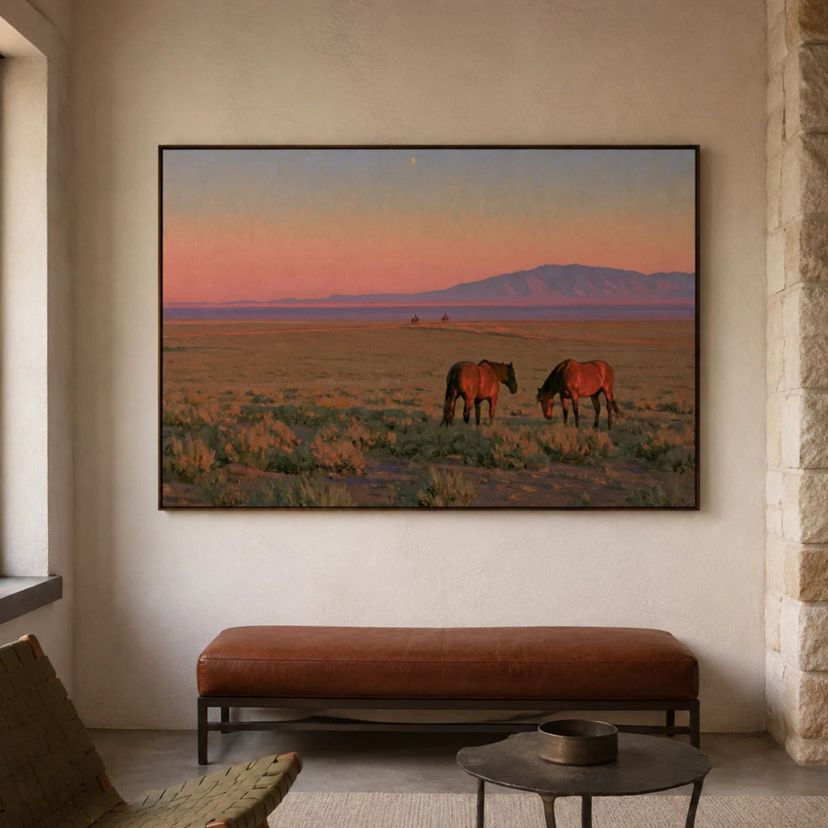 Western Landscapes Art｜Wild Horses at Sunset Over the Desert Plains