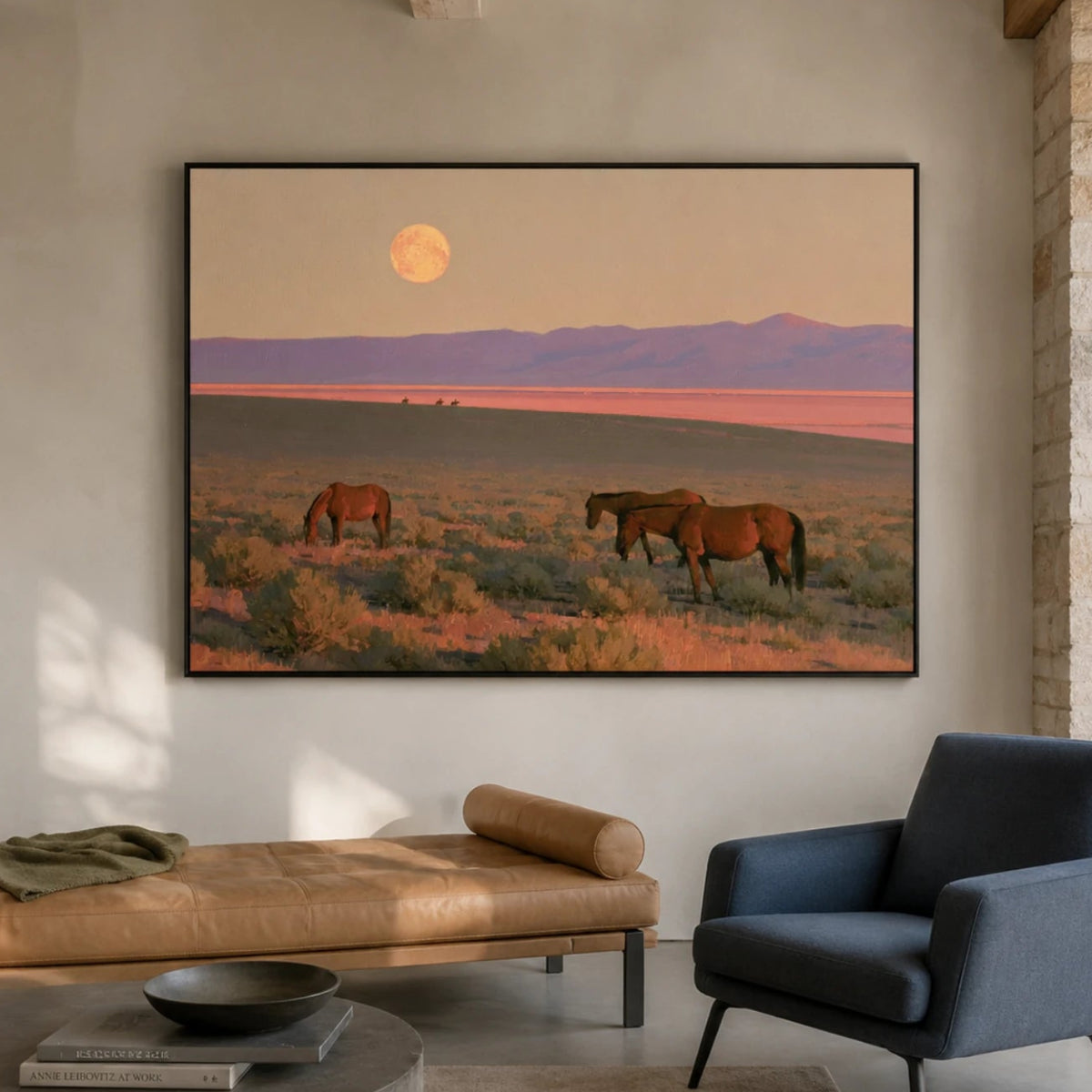 Western Landscapes Art｜Desert Horses Under the Moonlight
