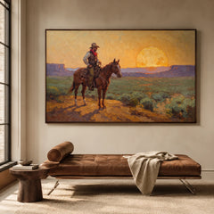 Western Landscapes Art｜Rider Beneath the Golden Horizon