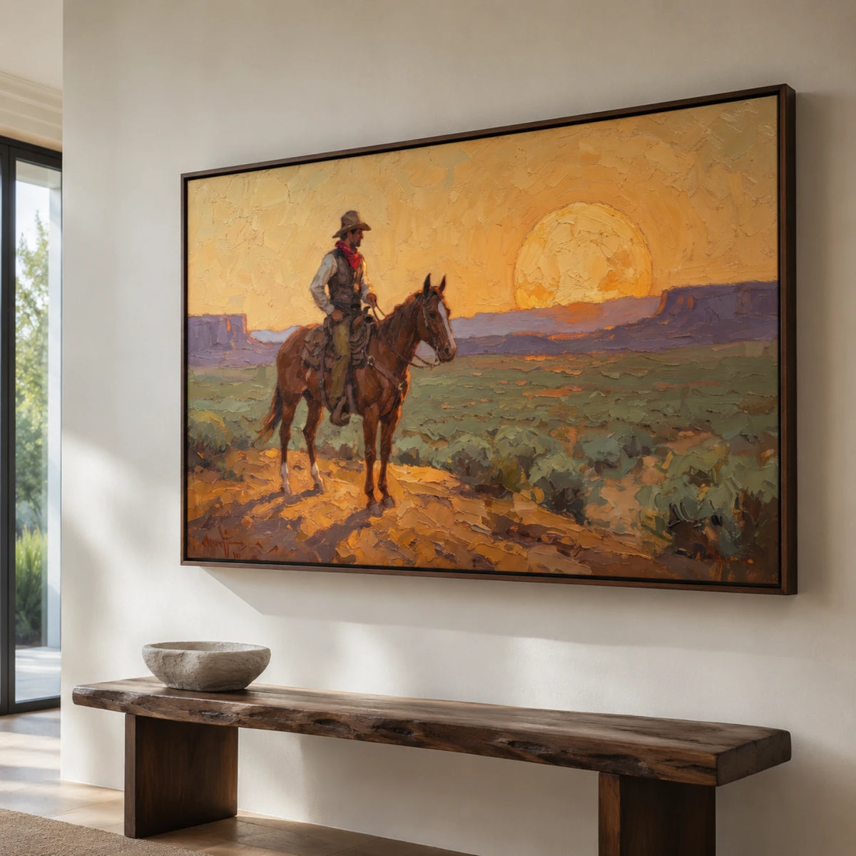 Western Landscapes Art｜Rider Beneath the Golden Horizon