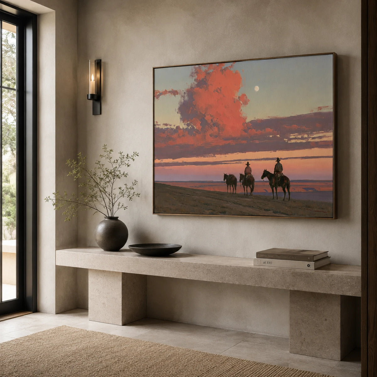 Western Landscapes Art｜Three Riders Beneath the Desert Moon