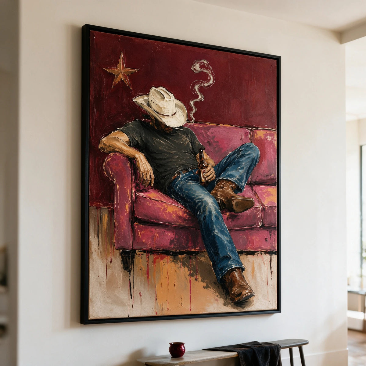 Western Pop Art｜Crimson Couch Respite