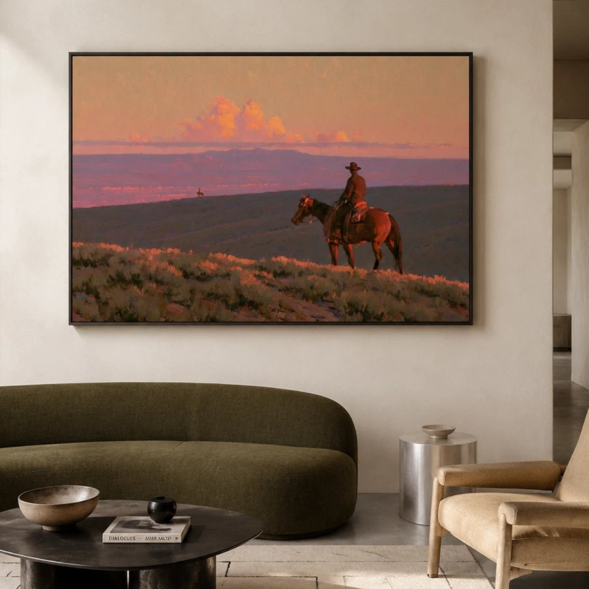 Western Landscapes Art｜Lone Rider at Sunset Horizon