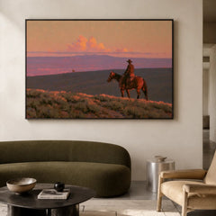 Western Landscapes Art｜Lone Rider at Sunset Horizon
