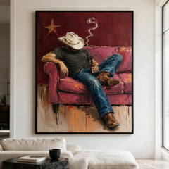 Western Pop Art｜Crimson Couch Respite