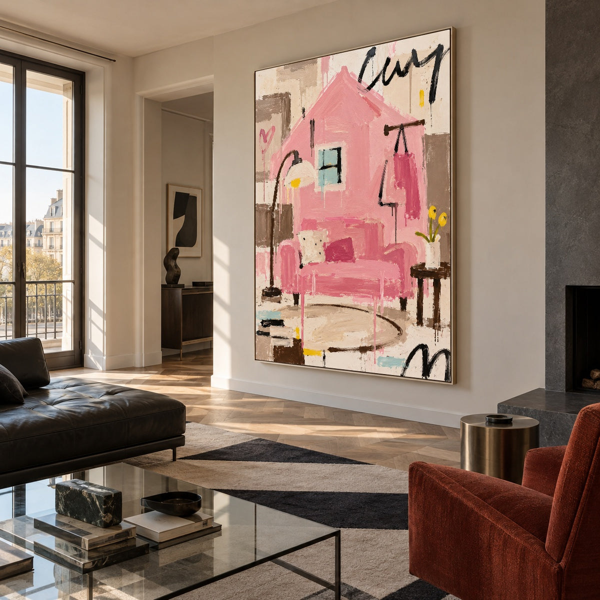 Modern Folk Art｜Moonlit Pink Cottage