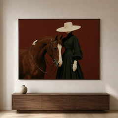 Vintage Americana Art｜Scarlet Equestrian Poise