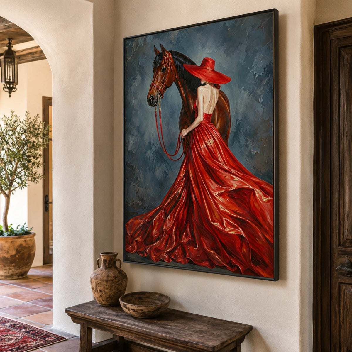 Vintage Americana Art｜Crimson Horse Elegance