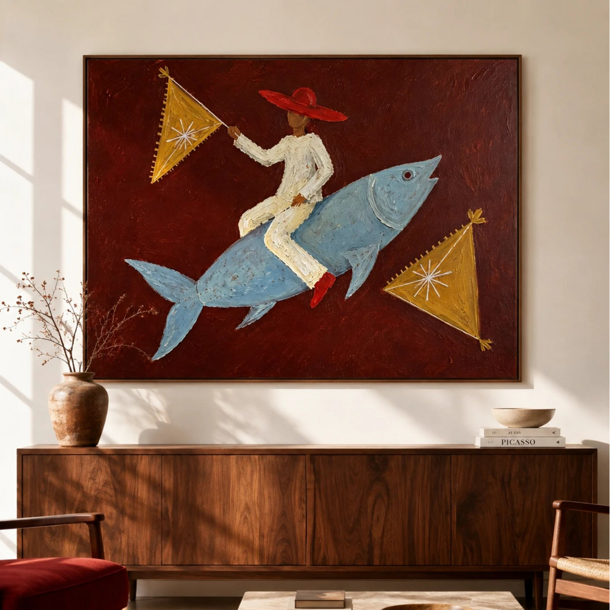 Modern Folk Art｜Crimson Fish Rider