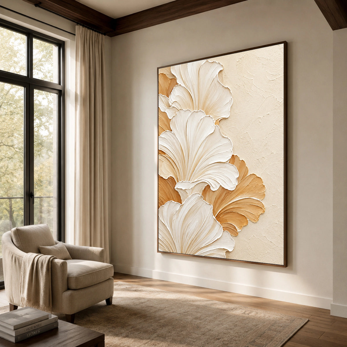 Textured & Impasto Art｜Ivory Blossom Relief