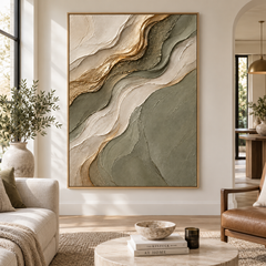 Textured & Impasto Art｜Sage Gold Organic Flow