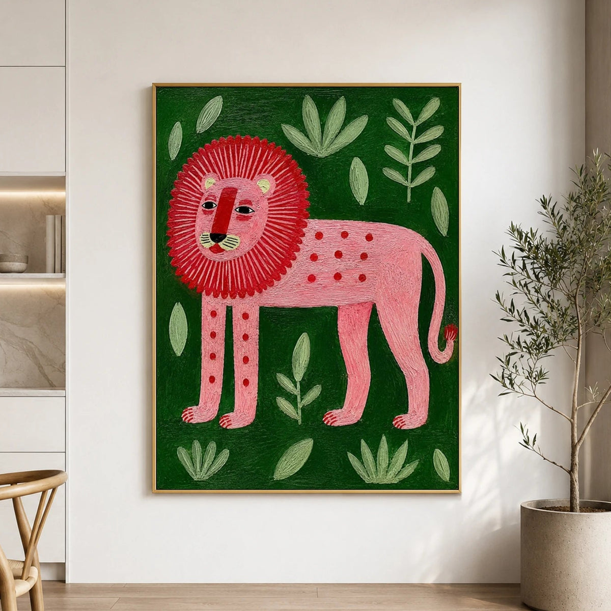Modern Folk Art｜Pink Lion Garden