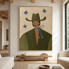 Vintage Americana Art｜Blue Ribbon Cowgirl Portrait