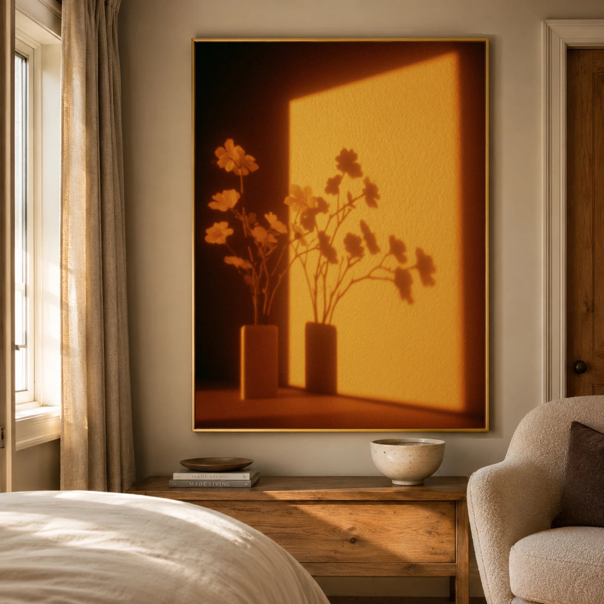 Expressive Contemporary Art｜Amber Floral Silhouettes