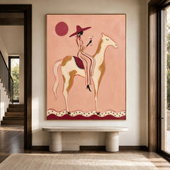 Vintage Americana Art｜Pink Sunset Horse Rider
