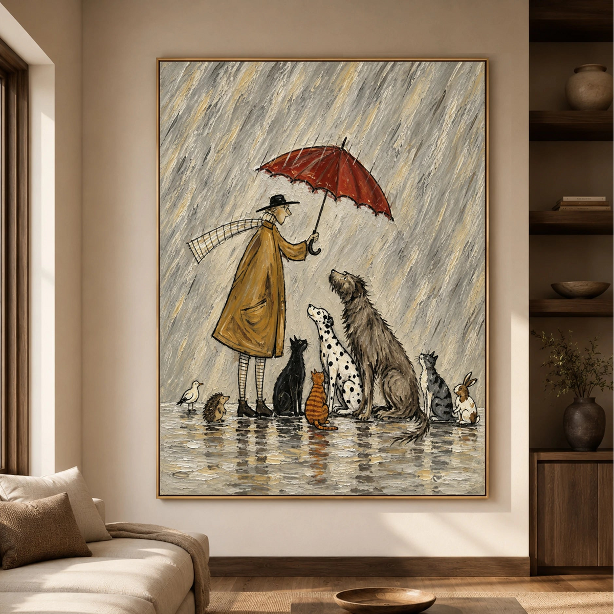 Modern Folk Art｜Rainy Day Animal Gathering