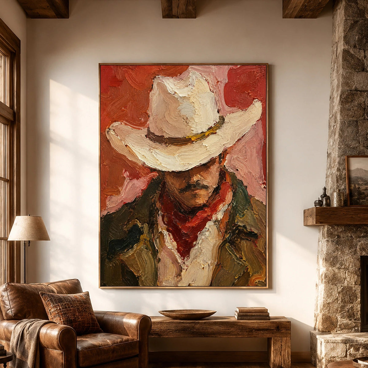 Western Pop Art｜Crimson Cowboy Portrait