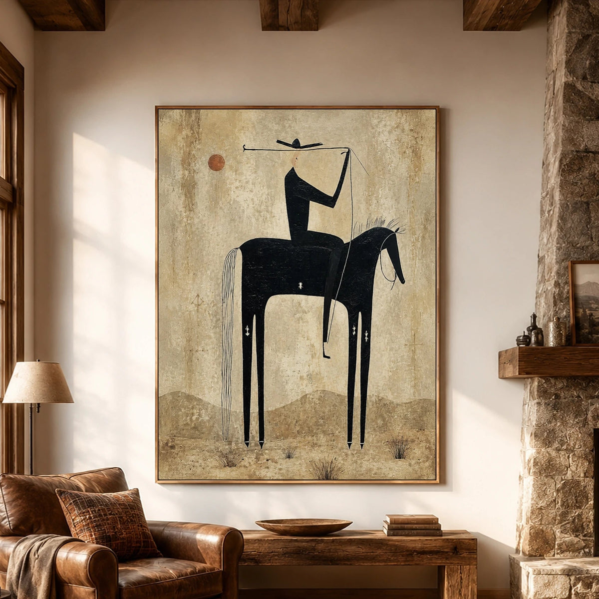 Vintage Americana Art｜Black Horse Sentinel