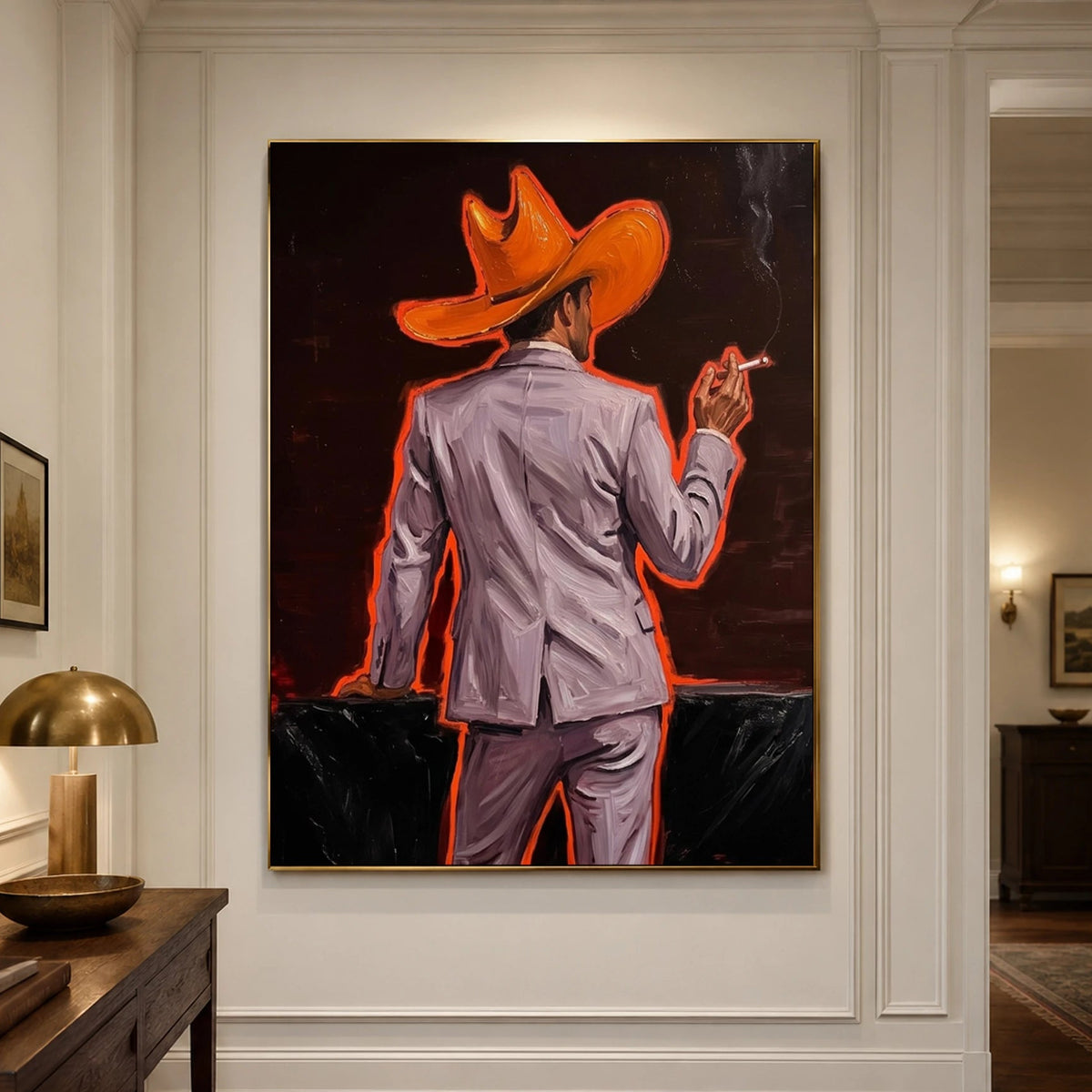 Western Pop Art｜Orange Hat Cowboy Painting