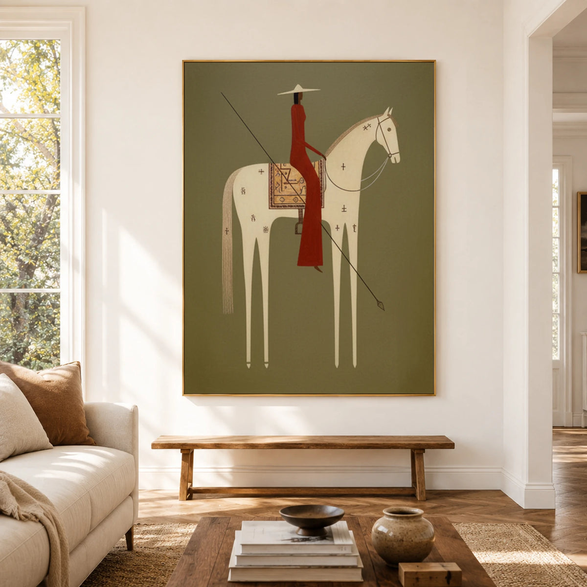 Vintage Americana Art｜Minimal White Horse Archer