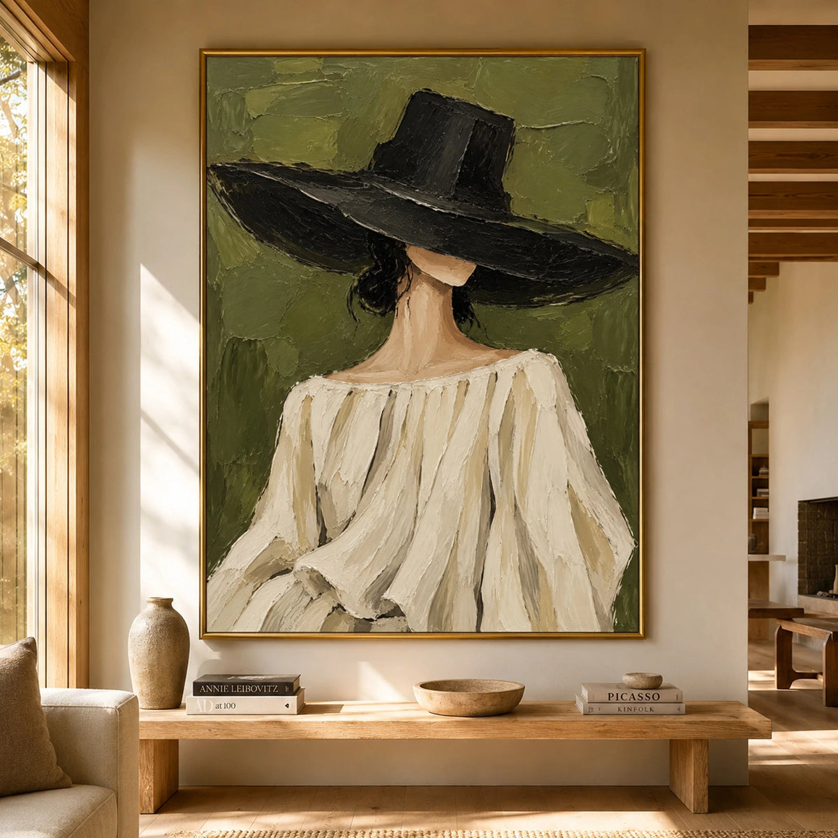 Vintage Americana Art｜Olive Hat Woman Portrait