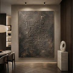 Textured & Impasto Art｜Bronze Grid Echo