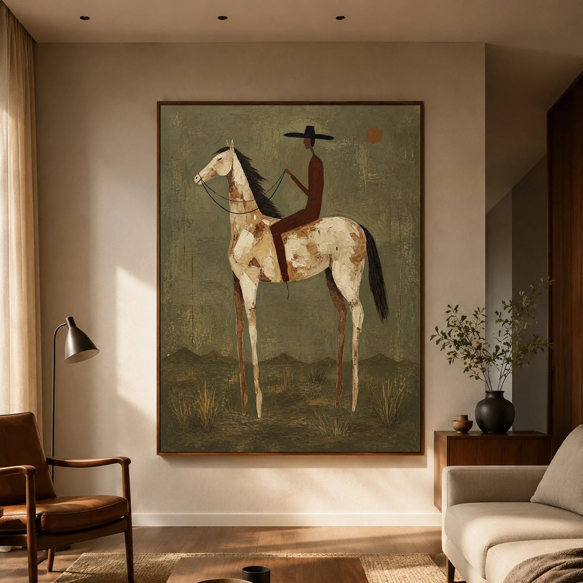Vintage Americana Art｜Weathered Pinto Horseman