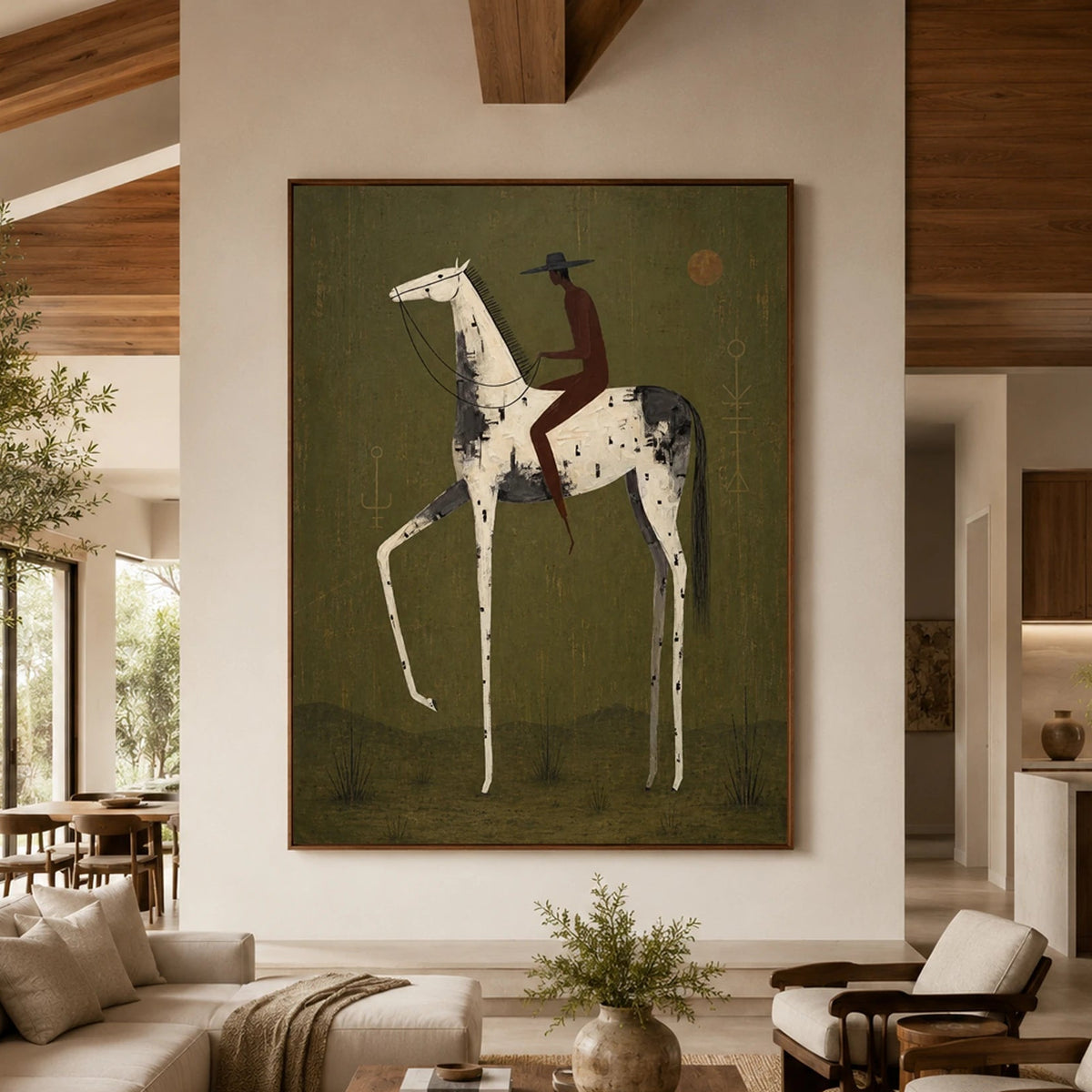 Vintage Americana Art｜Weathered White Horse Rider