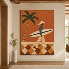 Modern Folk Art｜Coastal Surfer Stroll