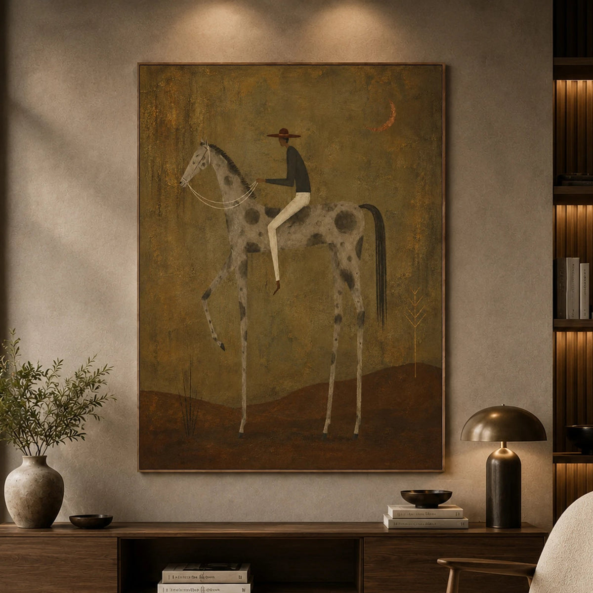 Vintage Americana Art｜Moonlit Appaloosa Rider