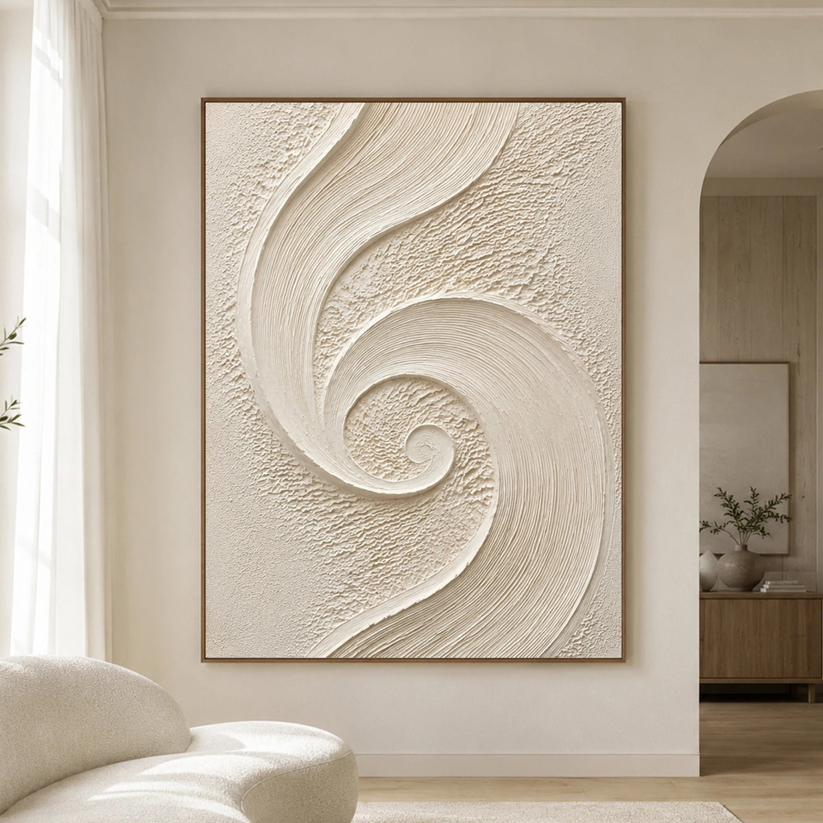 Textured & Impasto Art｜Ivory Spiral Flow